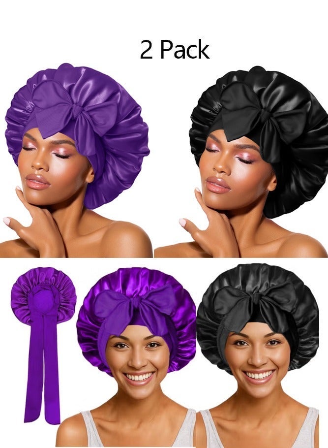 2 PCS Satin Bonnet Double Layer Sleep Hair Silk Bonnet for Sleeping Women Curly Natural Hair - Image 1